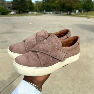 Frye Women's Velcro Slip On Nina Stud Slip Suede Sneakers in Dusty Rose Size 7.5